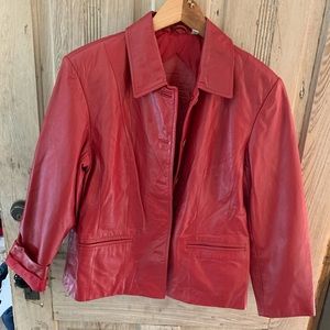 Great stylish red genuine leather jacket.